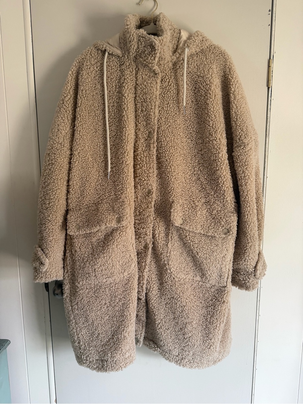 Fashion Nova Cream Teddy Sherpa Jacket with Hood